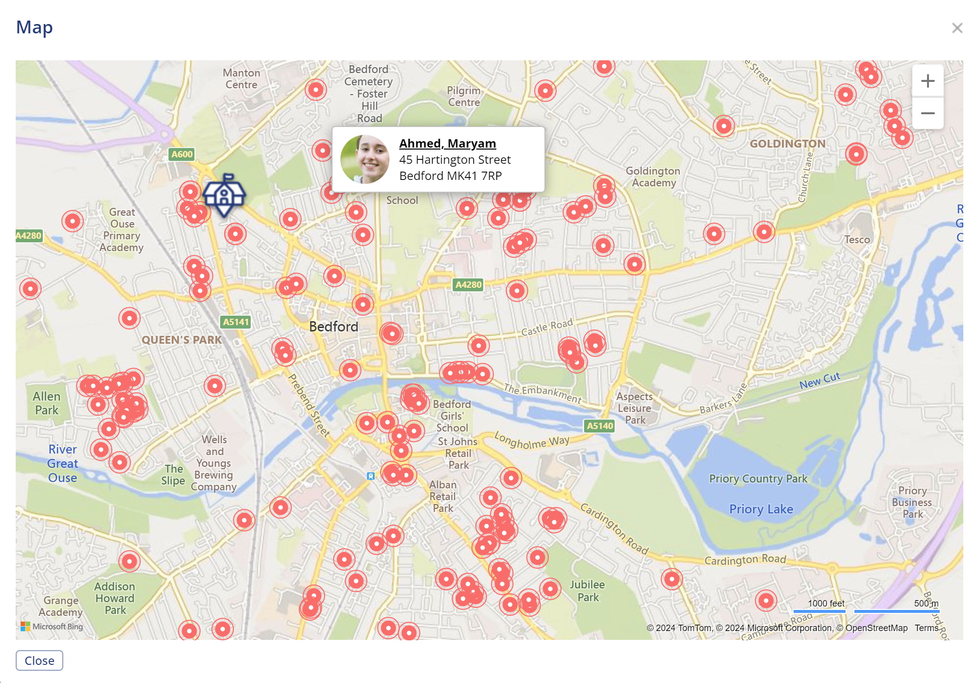 Attend Maps show student home locations in relation to school - useful to identify punctuality issues